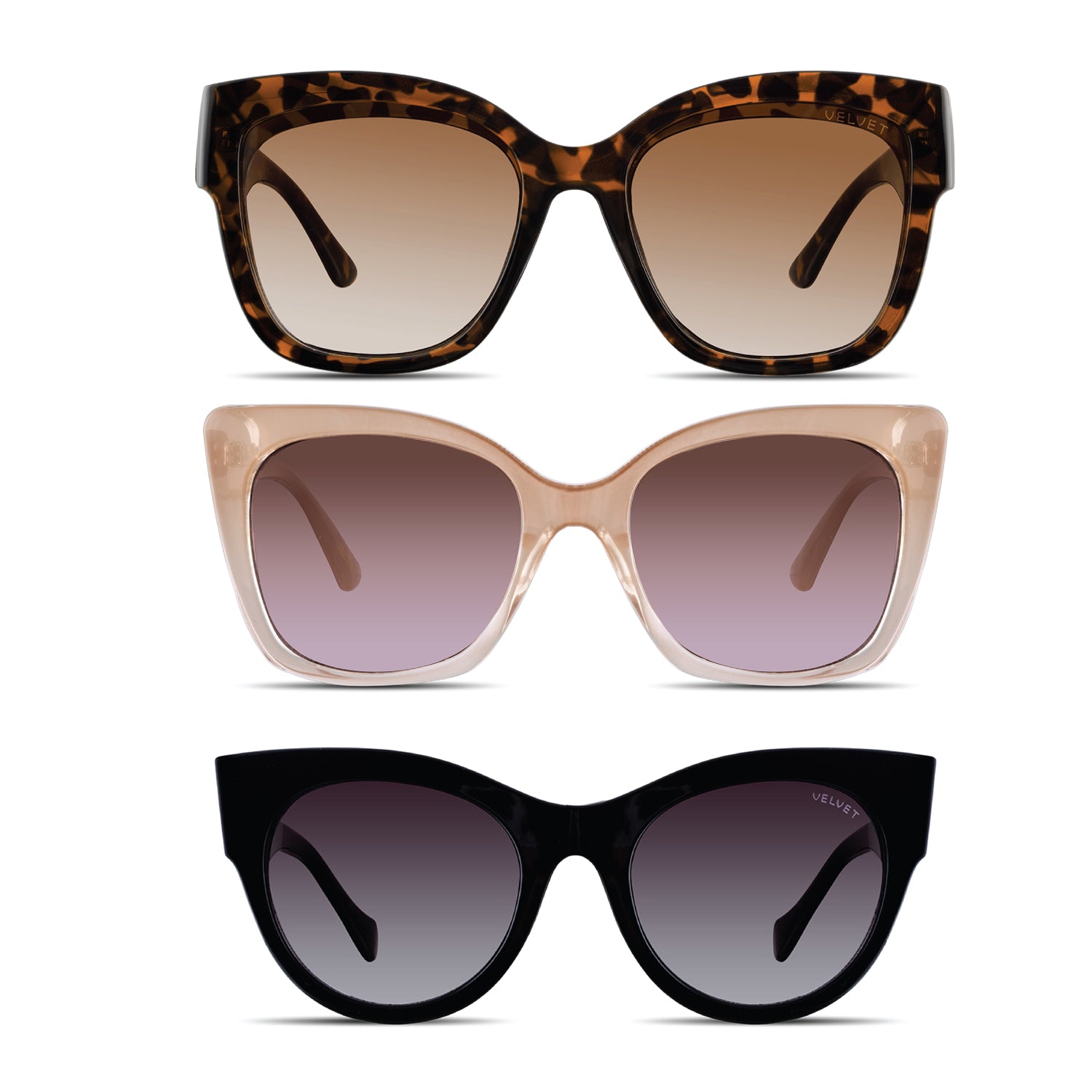 Sunglasses 3 PAIRS Velvet Style Box Cat Eye Collection offers