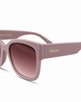 Jane by Velvet Eyewear. Polarized sunglass in lavender. Designed for Oval, Square, and Heart Face Shapes. Great for all seasonal color palettes. Side view.