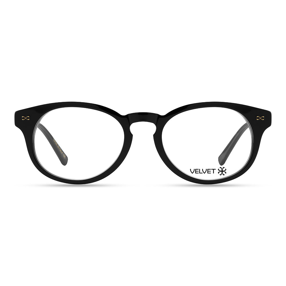 Ilene Black round readers and blue light glasses for women, small to medium fit 47-19-140.
