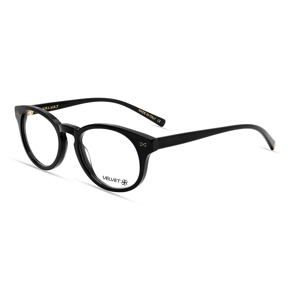 Ilene Black round readers and blue light glasses for women, small to medium fit 47-19-140.