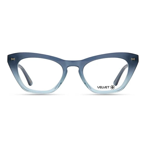 Stevie Gradient Blue bio-based cat-eye readers and blue light glasses for women, medium fit 51-20-138.
