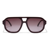 Front view of the Dani color burgundy polarized sunglass style for Women by Velvet Eyewear. Best for Oval, Round, and Heart Face Shapes. Best for seasonal color palettes Summer, Autumn and Winter. Lifestyle image.
