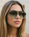 Dani polarized oversized aviator sunglass style for Women by Velvet Eyewear. Best for Oval, Round, and Heart Face Shapes. Best for seasonal color palettes Spring, Summer and Fall