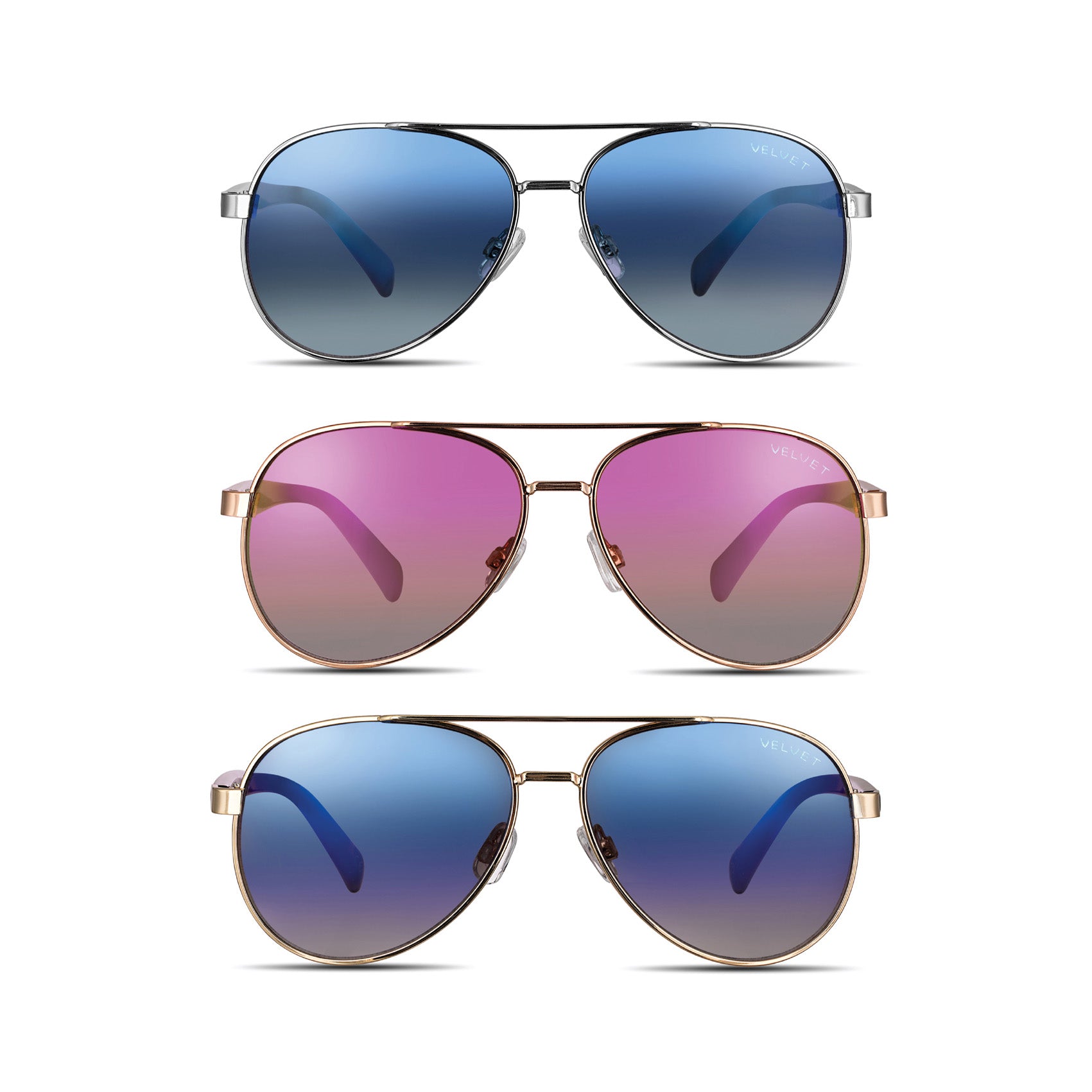Shop this set of three flash aviator sunglasses curated for a woman that likes aviators