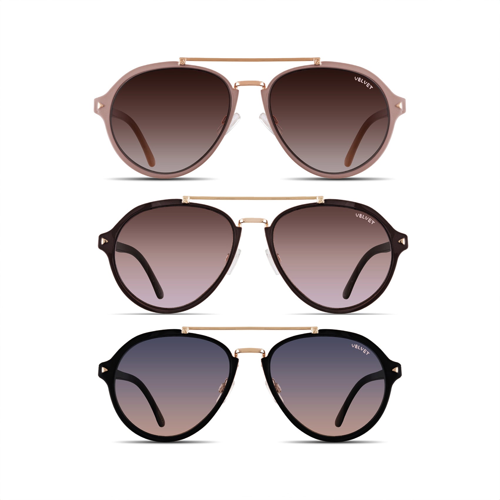 Shop this set of three medium size aviator sunglasses curated for a woman that wears aviators