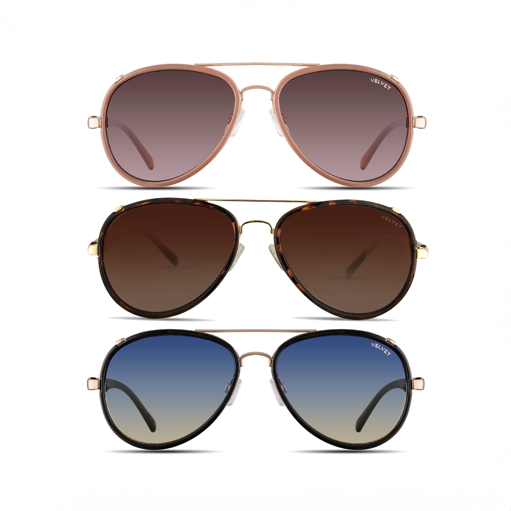 Shop this set of three medium to large size aviator sunglasses curated for a woman that wears aviators