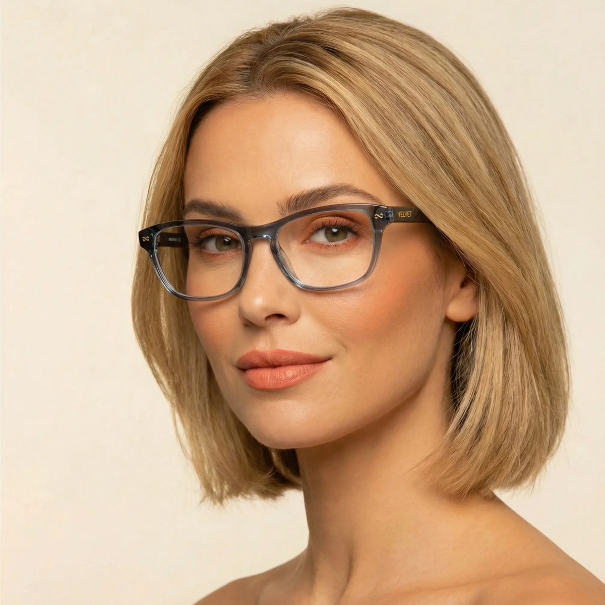 Billie Crystal Blue rectangle readers and blue light glasses for women, medium fit 54-13-138.