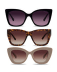 Shop this set of three sunglasses curated for a woman that wears larger glam sunglasses
