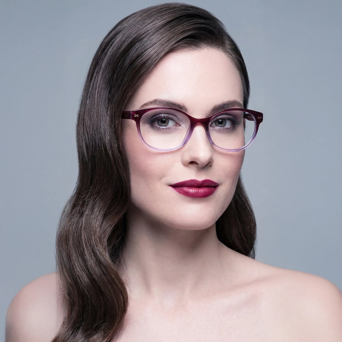 Joan Gradient Plum oval readers and blue light glasses for women, medium fit 55-15-138.