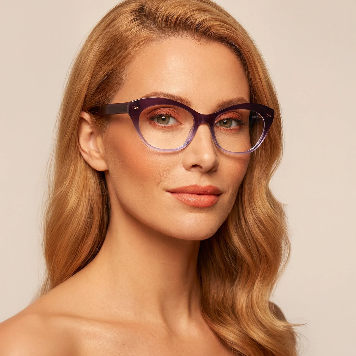 Minnie Gradient Plum cat eye readers and blue light glasses for women, medium fit 54-15-138.