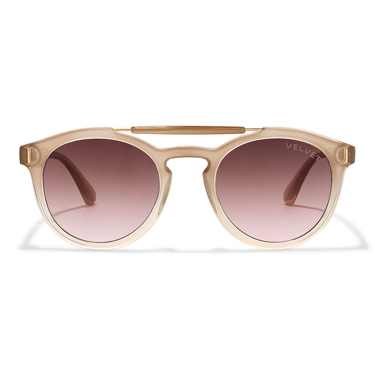 Velvet Eyewear Amelia blush polarized sunglasses, three-quarter view