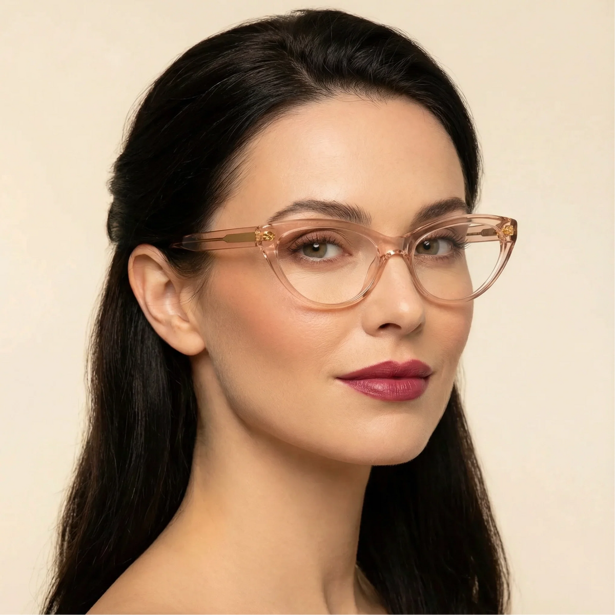 Sofie Nude Crystal cat eye readers and blue light glasses for women, small to medium fit 54-17-135.