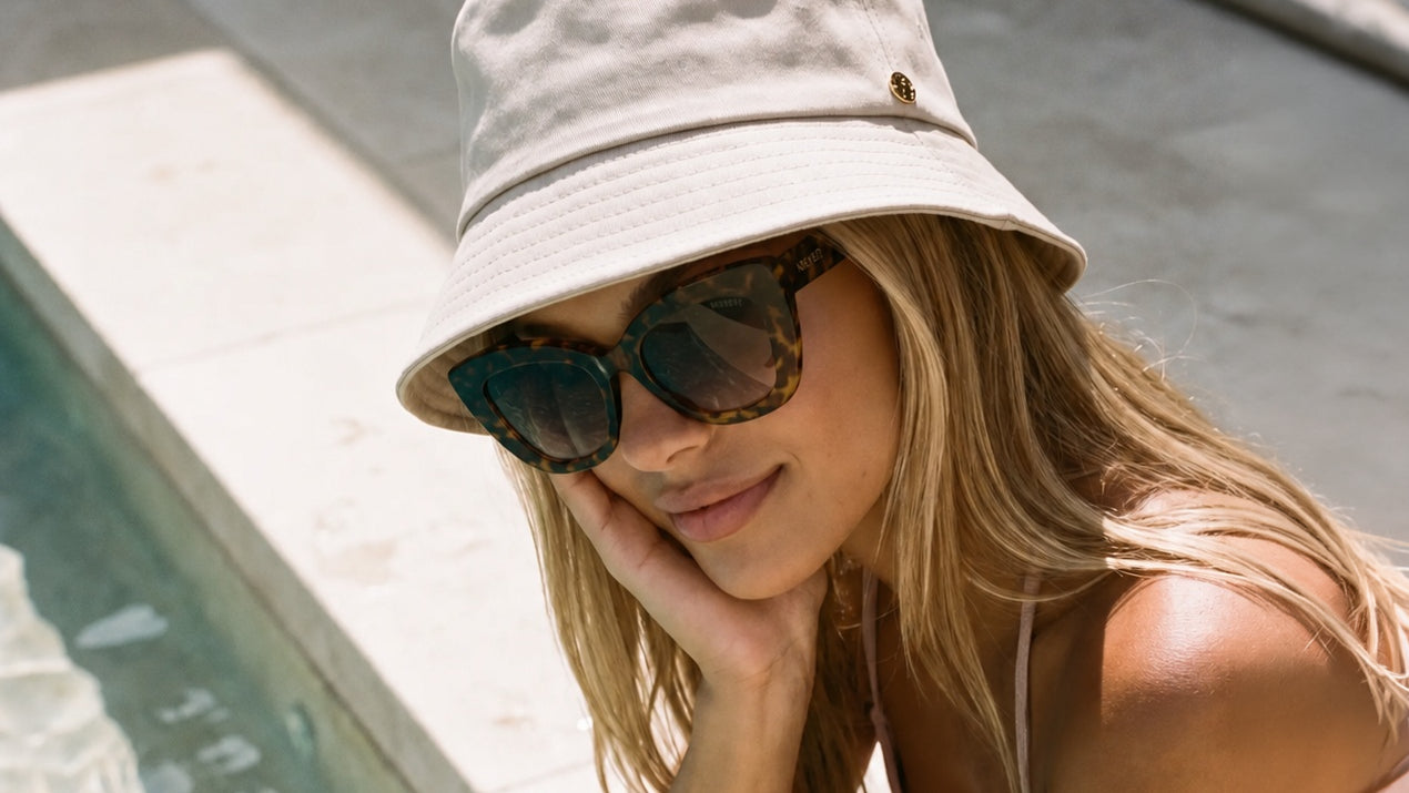 Velvet Eyewear Summer Sunglass Collection featuring UV Protection sunglass style Maya and Velvet Trends UPF50 bucket Hat