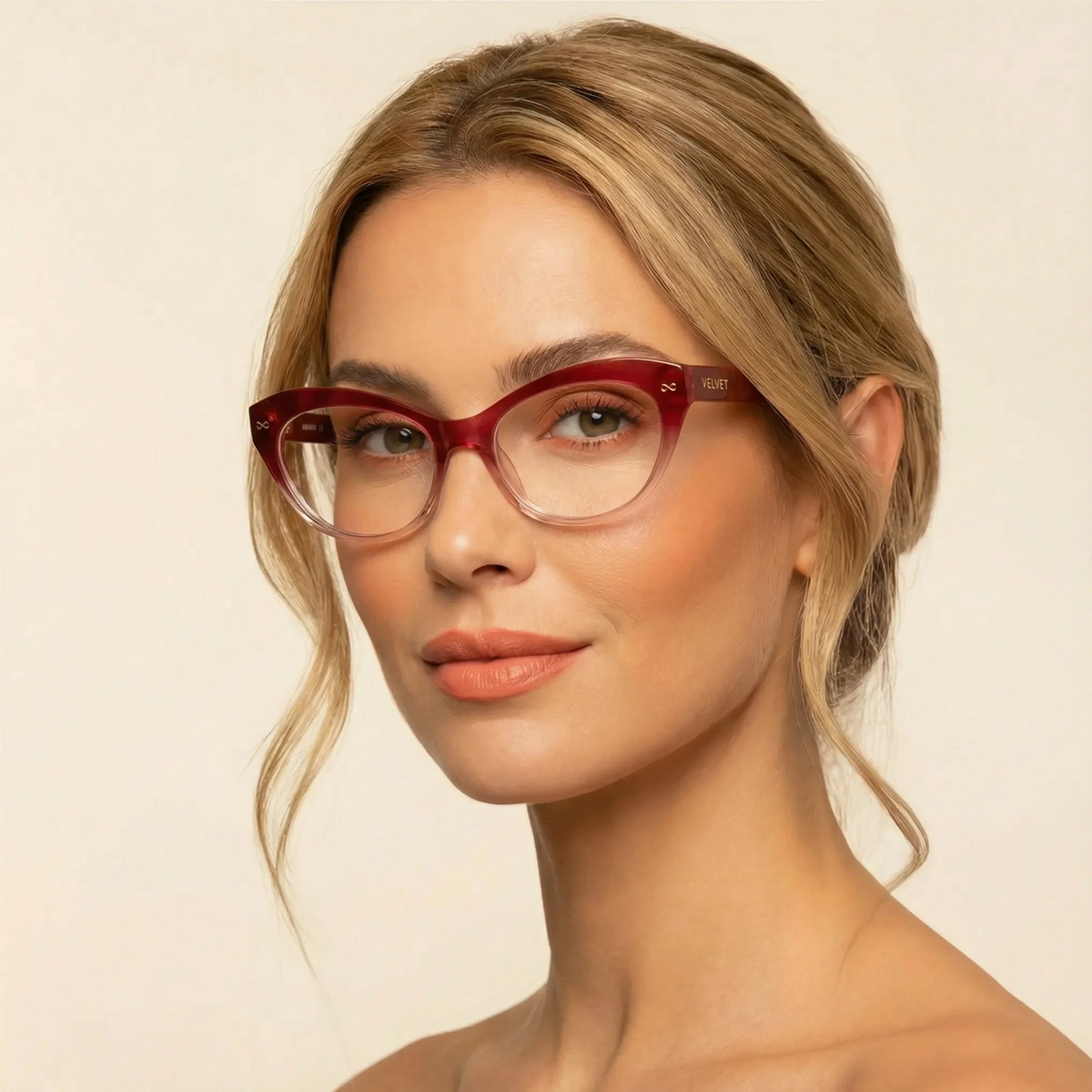 Minnie Gradient Red cat eye readers and blue light glasses for women, medium fit 54-15-138.