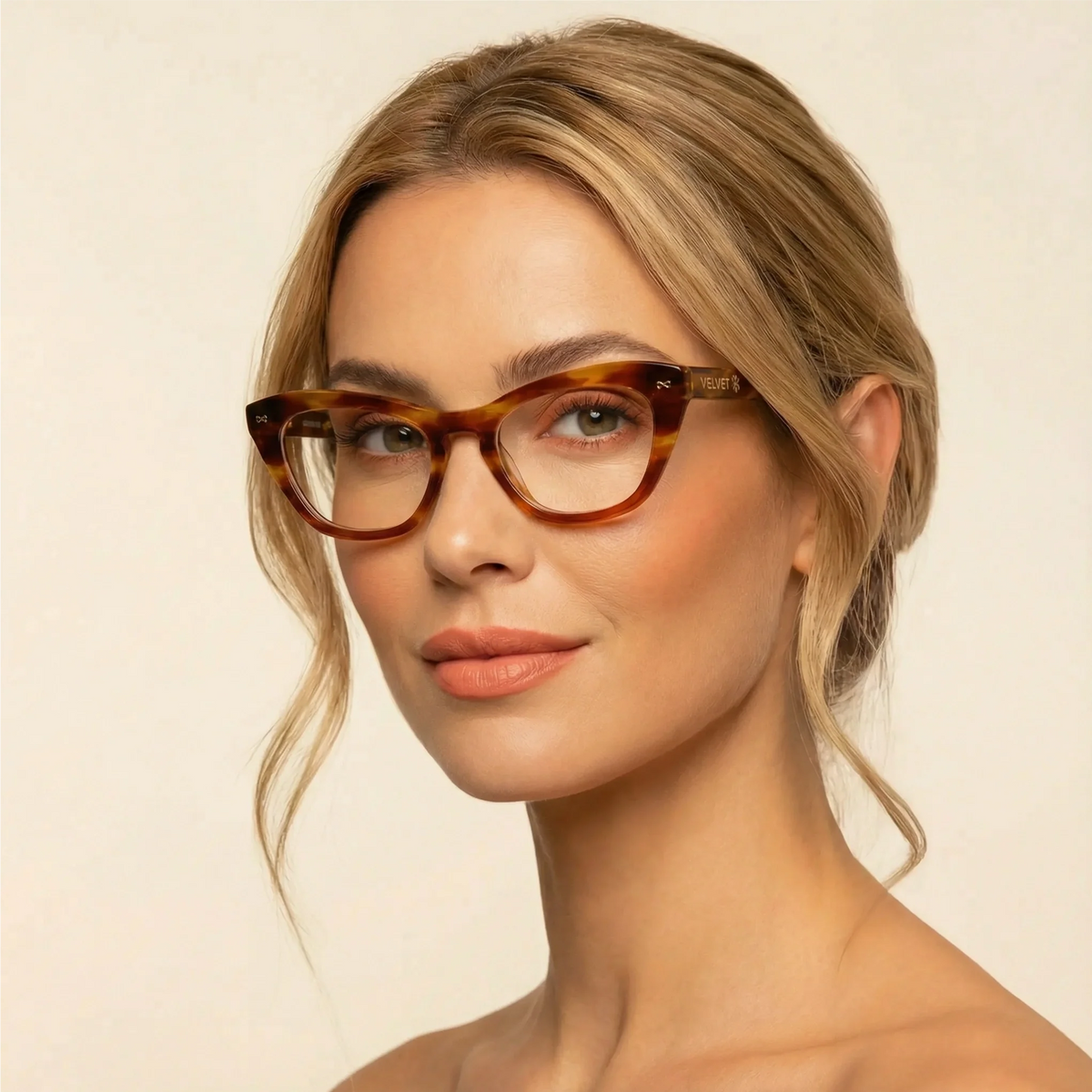 Stevie Light Tortoise bio-based cat-eye readers and blue light glasses for women, medium fit 51-20-138.