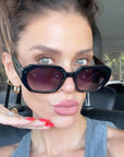 Nina sunglass by Velvet Eyewear. Designed for Oval, Round, and Heart Face Shapes. Lifestyle image
