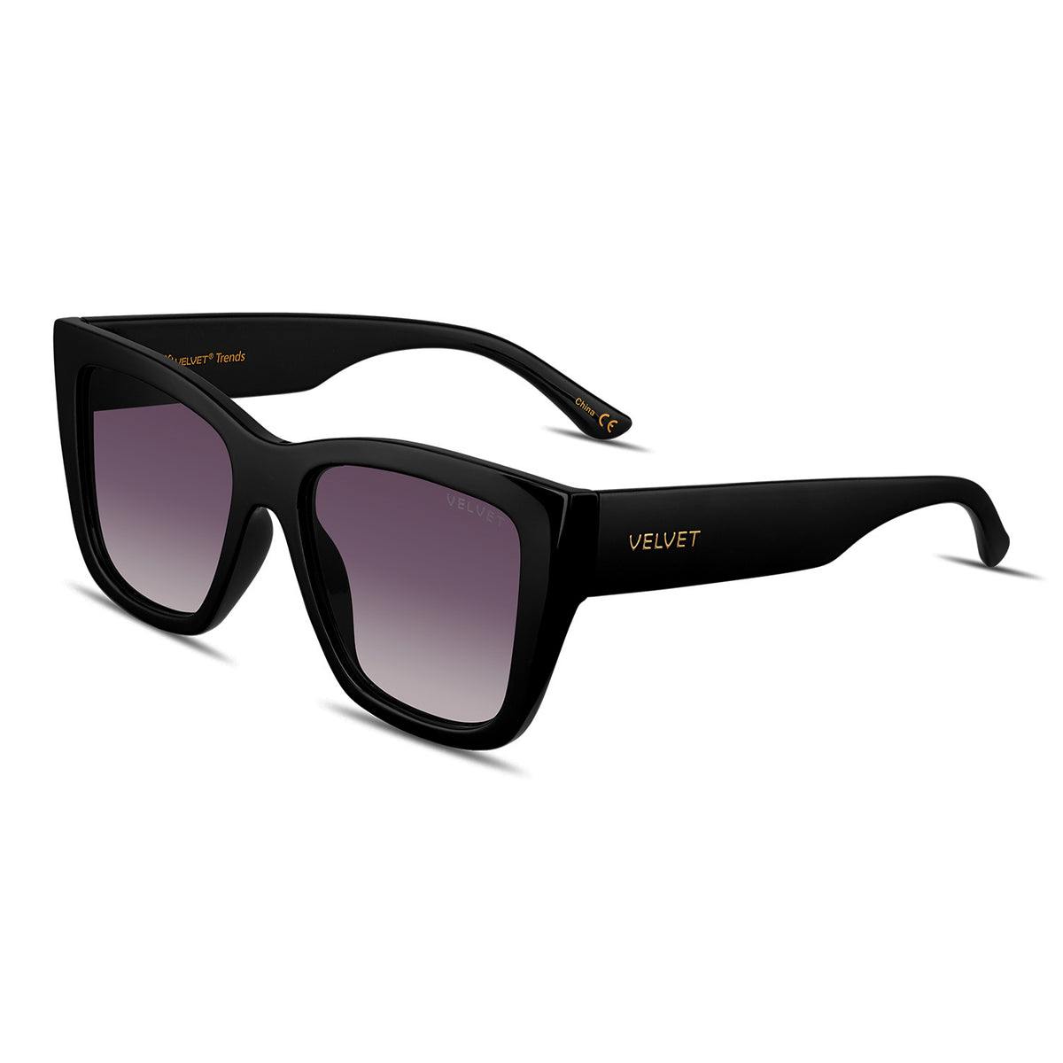Velvet Eyewear Marsha black polarized sunglasses, three-quarter view
