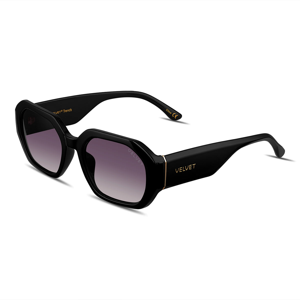 Velvet Eyewear Nina black polarized sunglasses, three-quarter view